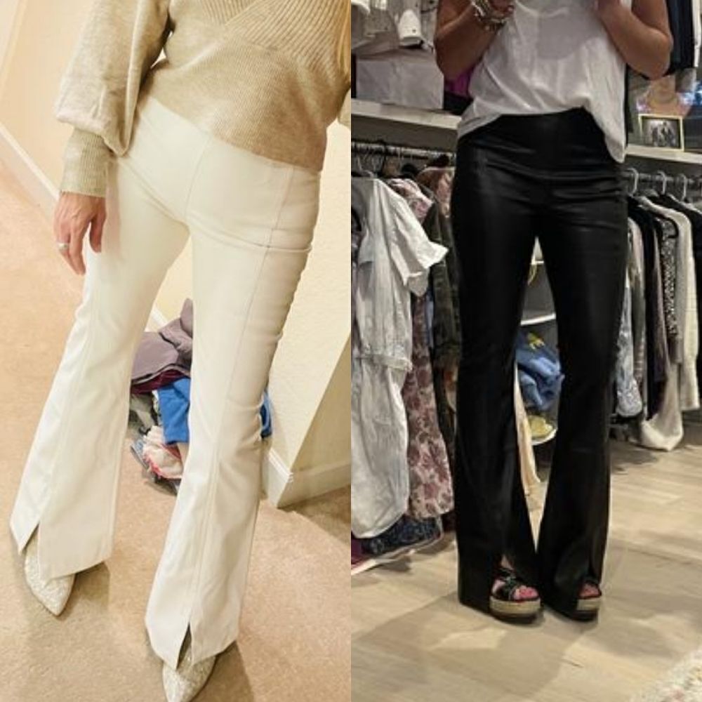🆕️ We The Free Real Deal Slit Front Flare Vegan Leather High Rise Pant Green - Picture 2 of 14